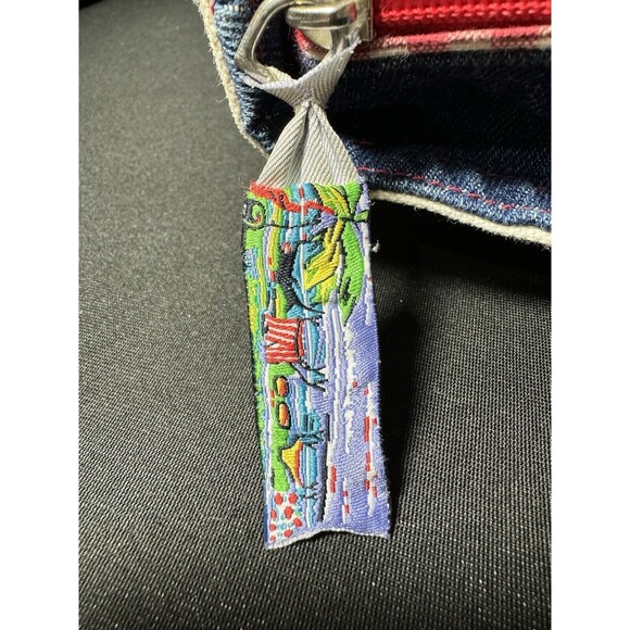 2000s Anne Ormsby Beach Bag Patriotic Surf Denim bag "Surviving Stress" American - Picture 11 of 14